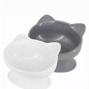 Gray and White Cat Ear Pet Bowls